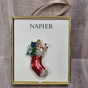 Napier Brooch Christmas Stocking Jewelry NEW